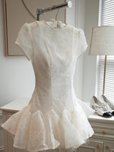 kelly sequin lace puffy mini dress in white