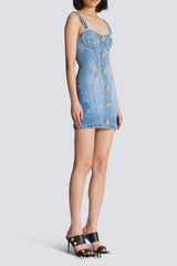 Buttoned denim mini dress in blue