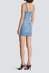 Buttoned denim mini dress in blue