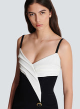 Two-tone crepe maxi dress with leg slit