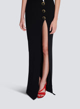 Two-tone crepe maxi dress with leg slit