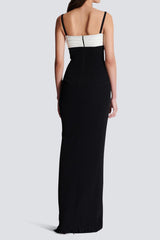 Two-tone crepe maxi dress with leg slit