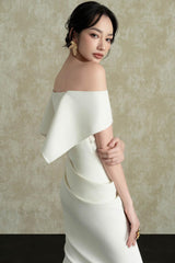 Arene Sheath Diagonal Neck Spandex Midi Dress