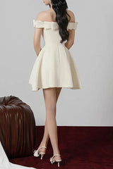 A-line Open Shoulder Tweed Mini Dress