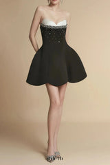 Fit and Flare Semi-Heart Neck Taffeta Mini Dress