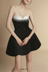 Fit and Flare Semi-Heart Neck Taffeta Mini Dress