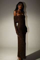 denise Off Shoulder sequin Maxi Dress - Chocolate
