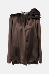 Daiki Satin Flower Appliqué Blouse