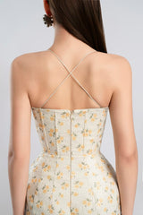 print embroidery maxi dress in beige