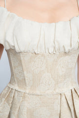 boat neck corset maxi dress in beige