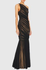 Cadhla One Shoulder Ruched Mesh Maxi Dress