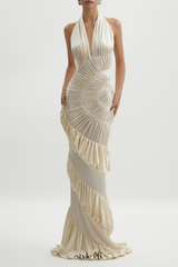 Dejana Halter Shirred Maxi Dress