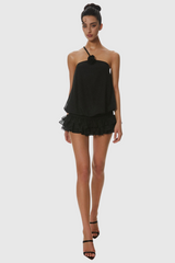 Dellesa Floral One Shoulder Top - Black