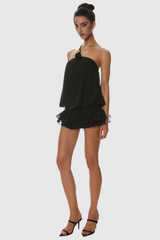 Dellesa Floral One Shoulder Top - Black