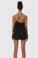 Dellesa Floral One Shoulder Top - Black