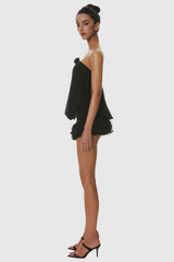 Dellesa Floral One Shoulder Top - Black