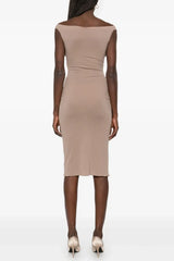 Dinella Floral Appliqué Corset Midi Dress in Grey