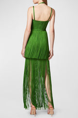 Doly Halter Fringed Maxi Bandage Dress - Green