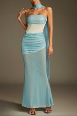 maggie off-shoulder Rhinestone Scarf Mesh Maxi Dress