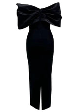 draped bardot crystal detail maxi dress in black