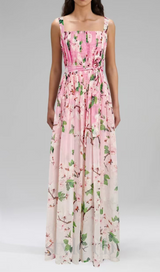 xaviera pleated silk chiffon gown in pink
