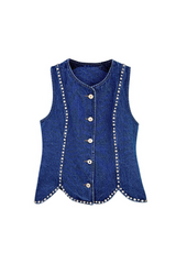 Rhinestone Denim Top in Blue