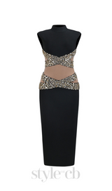 Gold X Beads Embellished Black maxi Dress