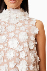 3d floral bluebell Trapeze Dress in white