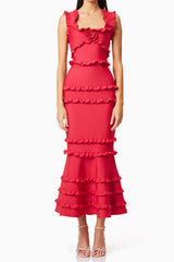 josephine Frill Maxi Dress in Red