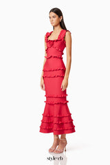 josephine Frill Maxi Dress in Red