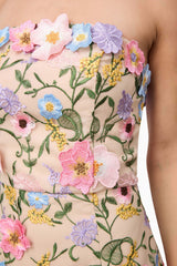 Helena Strapless Midi Dress In Floral apricot