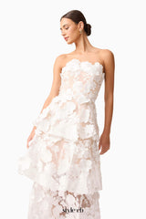 Selene 3D flower Tiered Maxi Dress In White