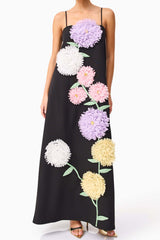 kristin Buttercup Embroidered Maxi Dress in Black