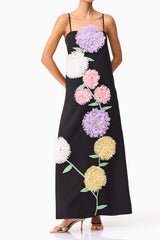 kristin Buttercup Embroidered Maxi Dress in Black