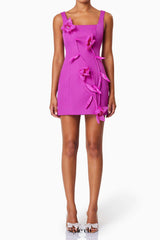 Bethany 3d flower sleeveless Mini Dress In Purple