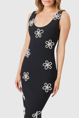 Edmark Flower Crystal Embellished Midi Bandage Dress