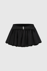 Ephai Ruched Chiffon Ruffle Two Piece Set - Black