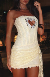 meroy Strapless Lace Mini Dress in Baby Pink