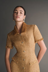 gold embellished mini dress