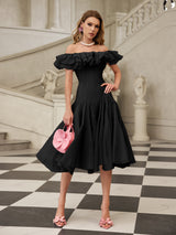 apphia Off Shoulder Ruffle Midi Dress In black