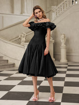 apphia Off Shoulder Ruffle Midi Dress In black
