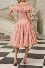 apphia Off Shoulder Ruffle Midi Dress In pink