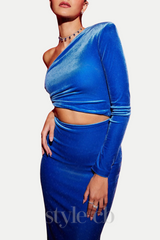 Gianni One Shoulder Velvet Cutout Maxi Dress