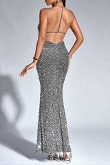 Halter Stereo Flower Sequin Mermaid Dress