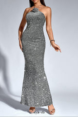 Halter Stereo Flower Sequin Mermaid Dress