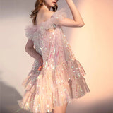 HALTER SEQUINS MINI DRESS IN PINK