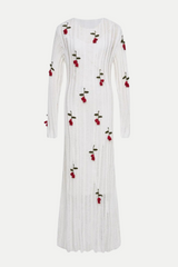 Hilaria Rose Handcrafted Knit Midi Dress in White