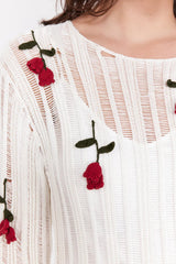 Hilaria Rose Handcrafted Knit Midi Dress in White