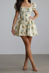 beverly Floral Print Square Neck Mini Dress in yellow