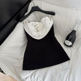 verna flower embellished strapless mini dress in black